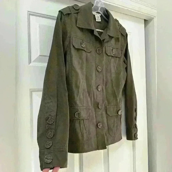 CAbi 493 Olive Green Military Button Up Cargo Jacket Womens‎ Size XS Stretch - Picture 2 of 6
